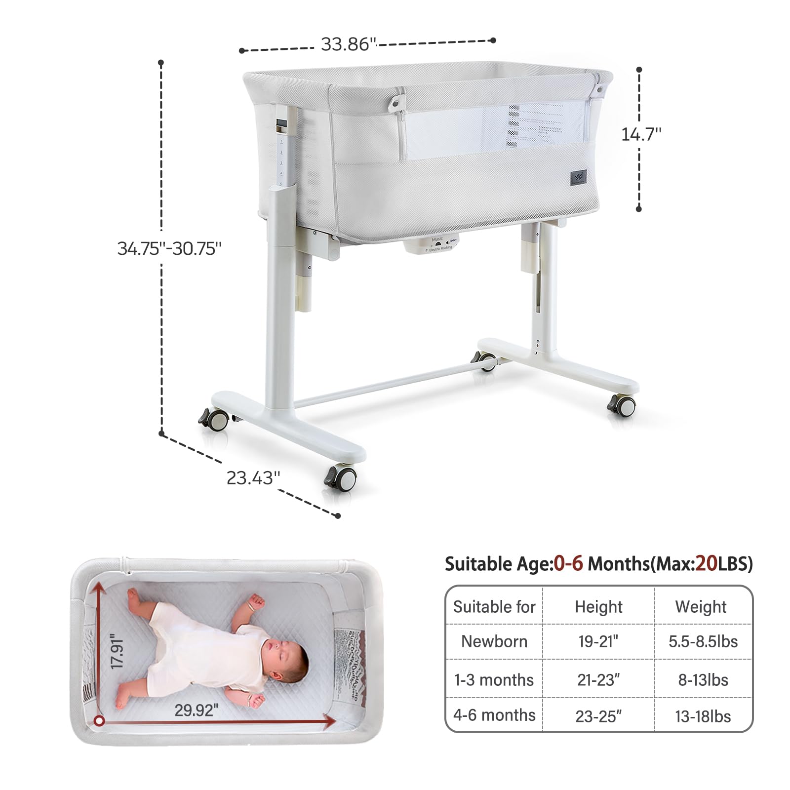 Electric Rocking Bassinet with Bedside Sleeper