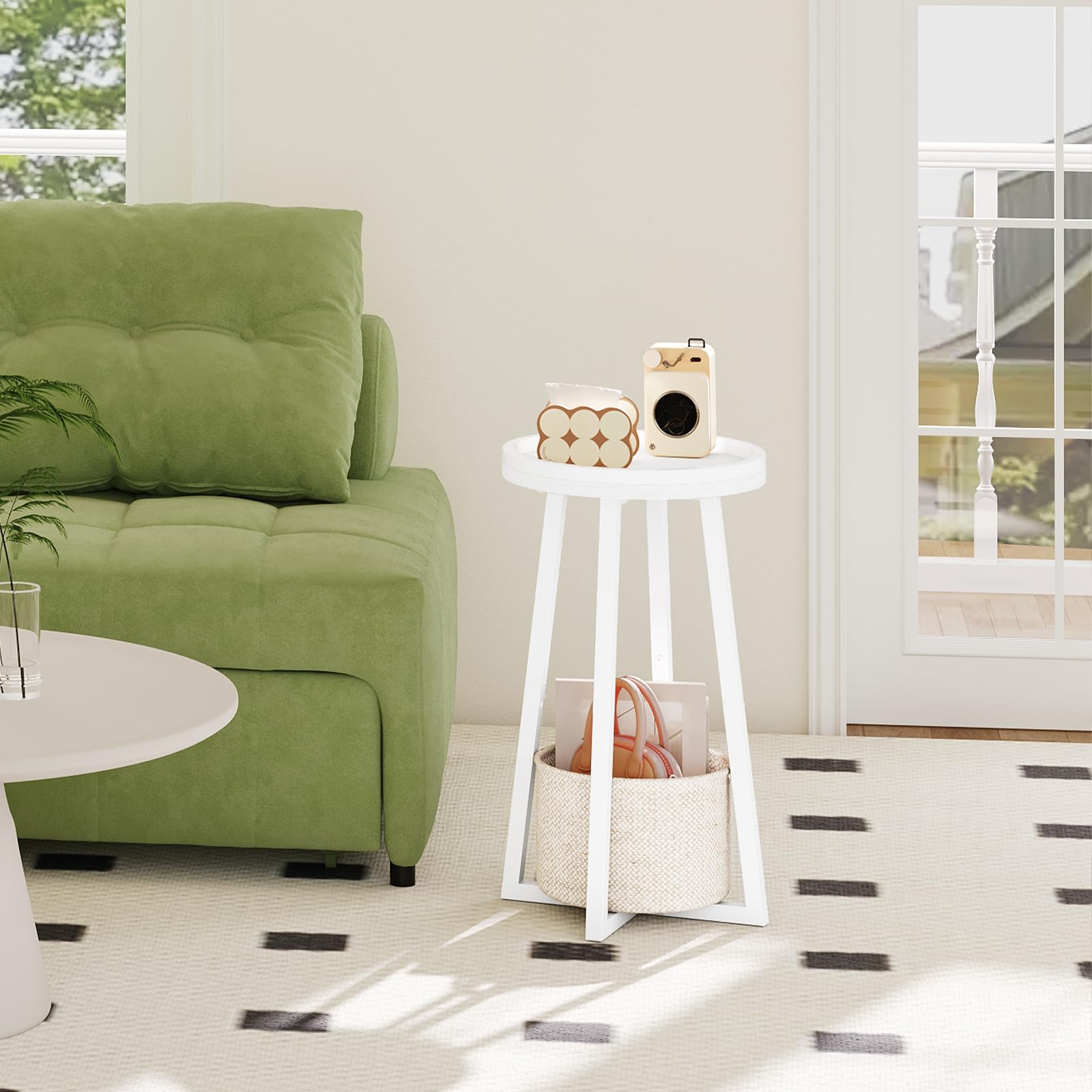 Small Round Side Table, 2-Tier Round Sofa End Table