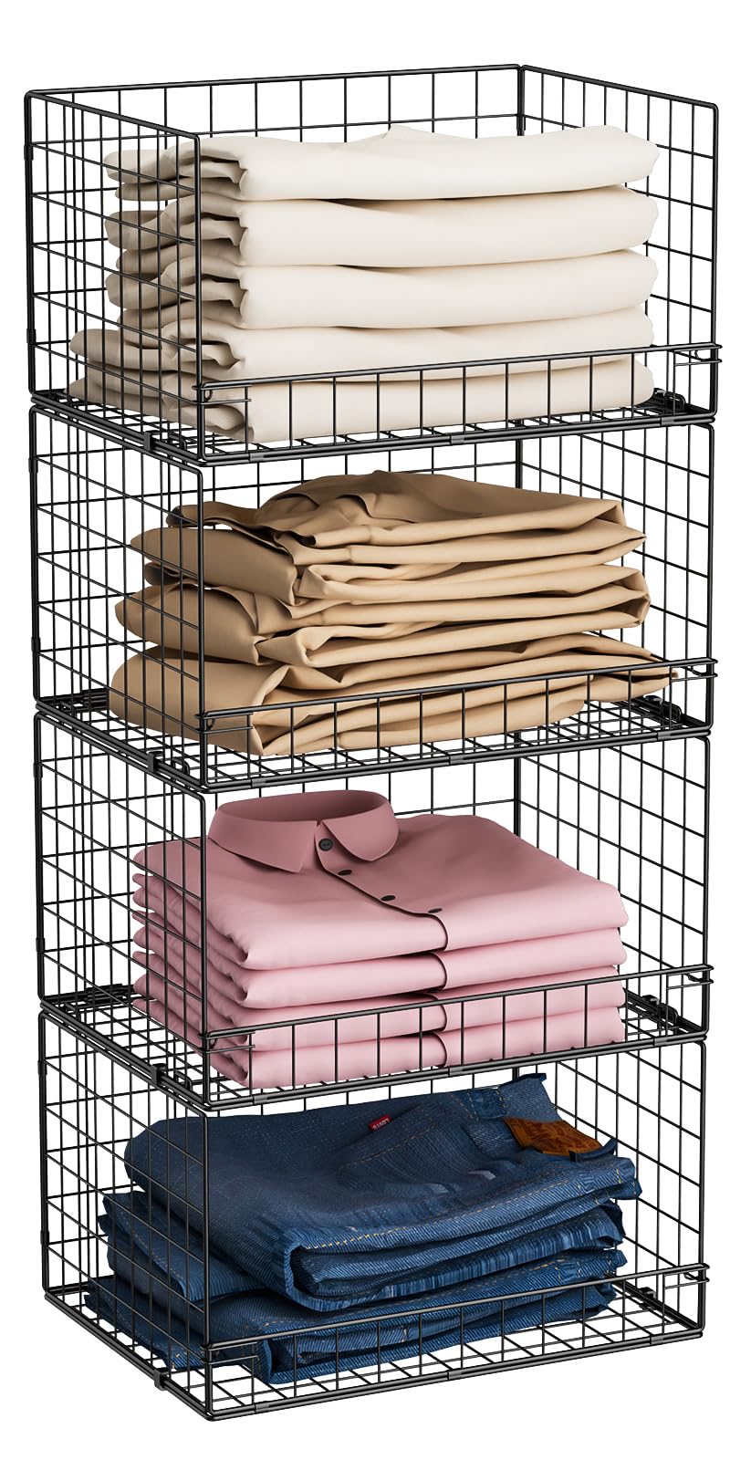 4-Tier Stackable Closet Organizers and Storage Shelves, Clothes Shelf Organizer Basket