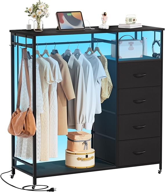 Dresser for Bedroom with Hanging Rack LED Lights