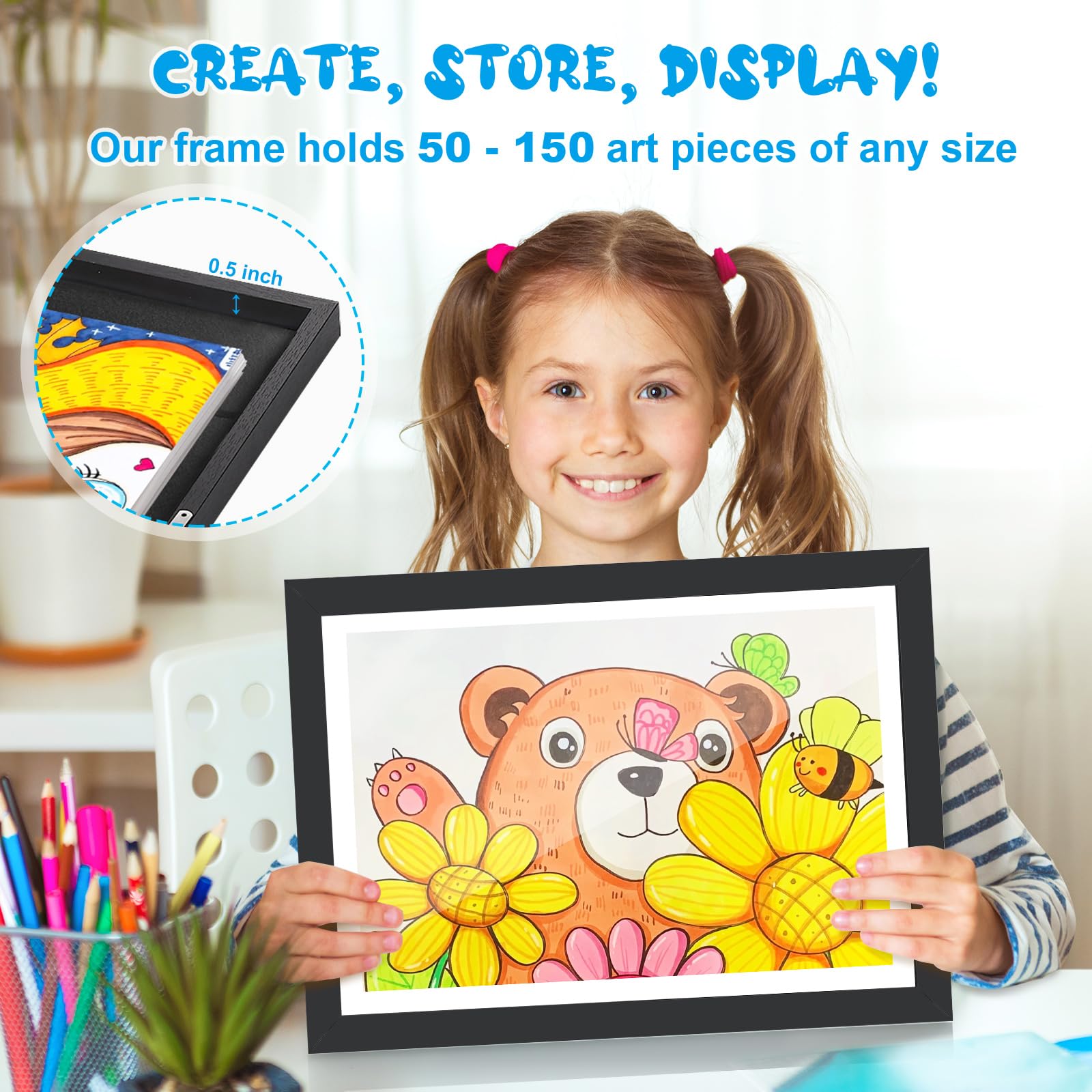 Kids Art Display Frame 11x14 Front Opening with Changeable Mats