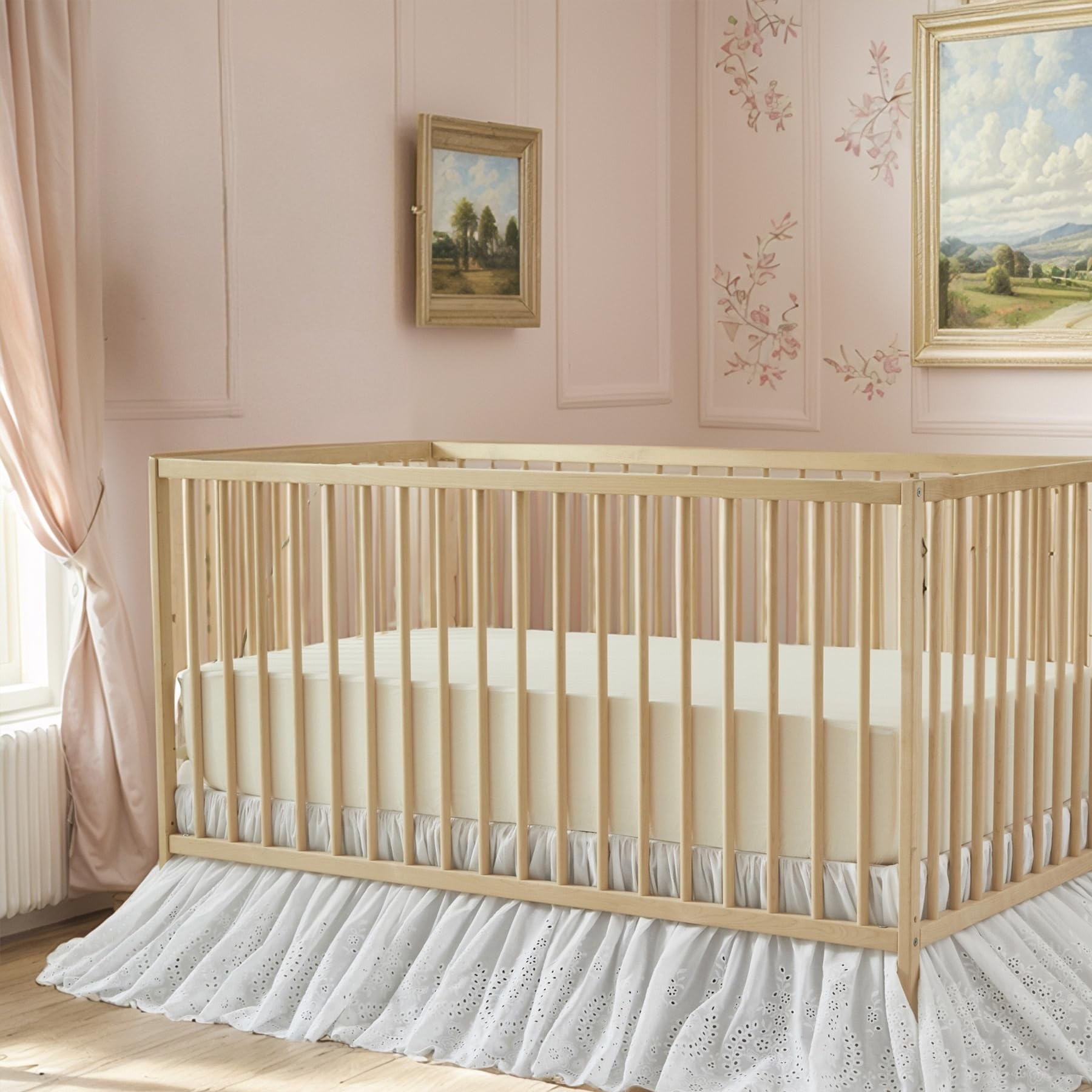 Brandream Scallop Edge Cotton Lace Crib Skirt, Baby Boy, Baby Girl, Gender Neutral Crib Skirt Toddler Bedskirt Dust Ruffle White Ruffled Eyelet Crib Bed Skirt Gathered Styling & Embroidered Details