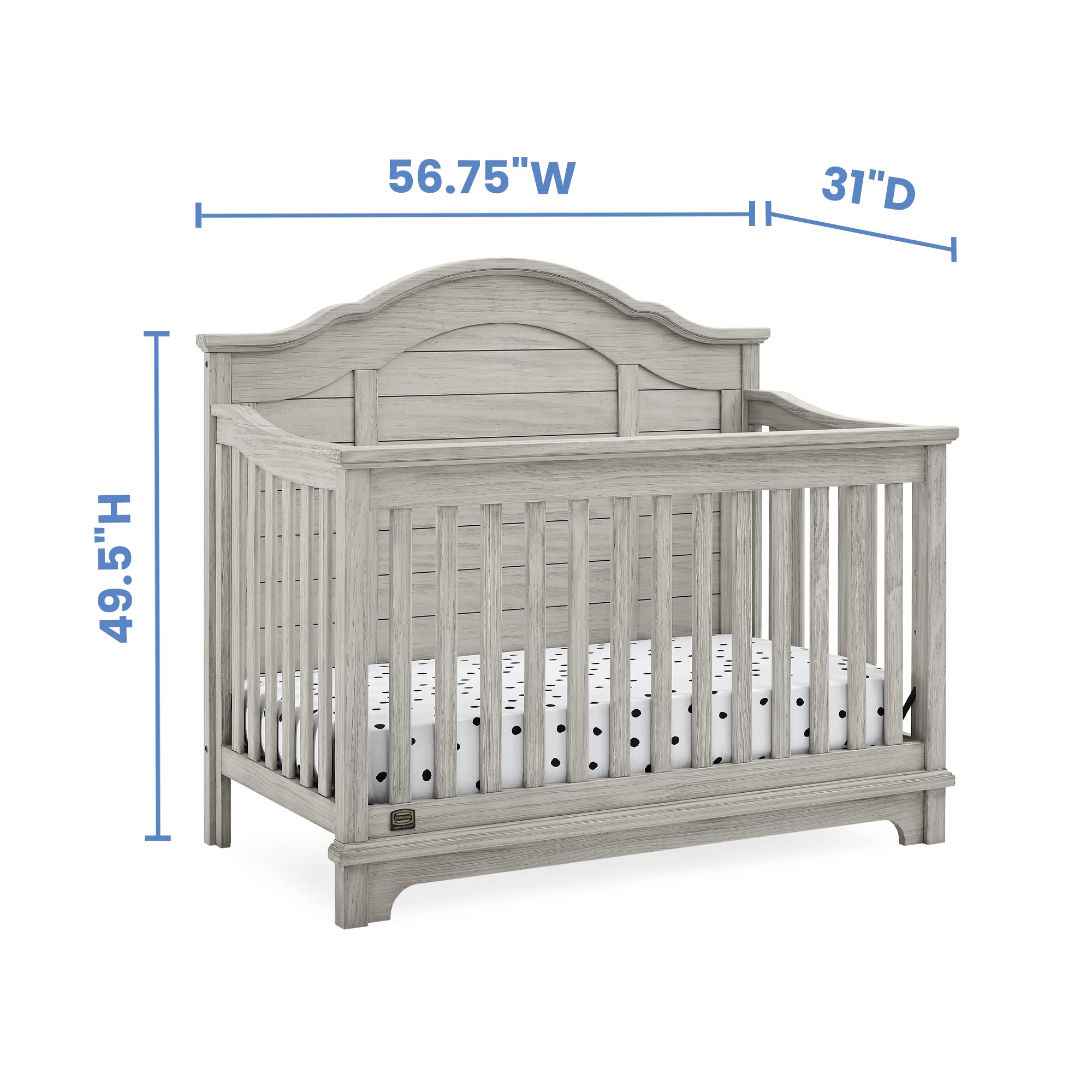 Simmons Kids Asher 6-in-1 Convertible Crib with Toddler Rail, Rustic Mist