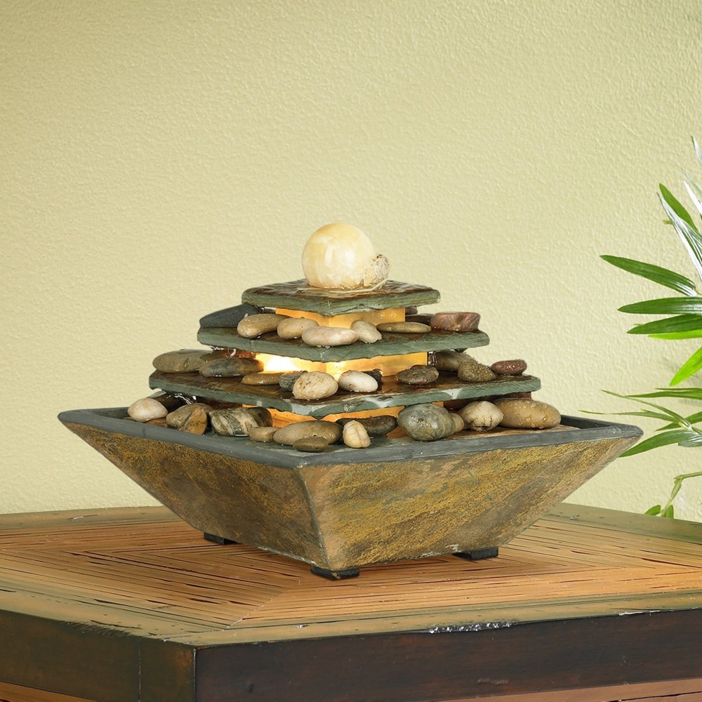 " High Small Zen Modern Indoor Decor Slate Stone Tabletop Fountain