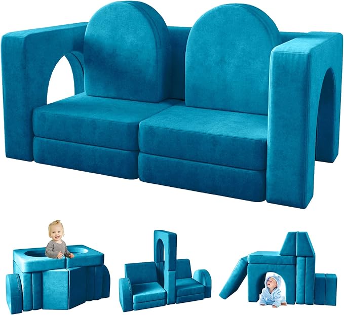 Kids Couch 10PCS, Modular Kids Play Couch for Playroom Bedroom, 10 in 1 Multifunctional