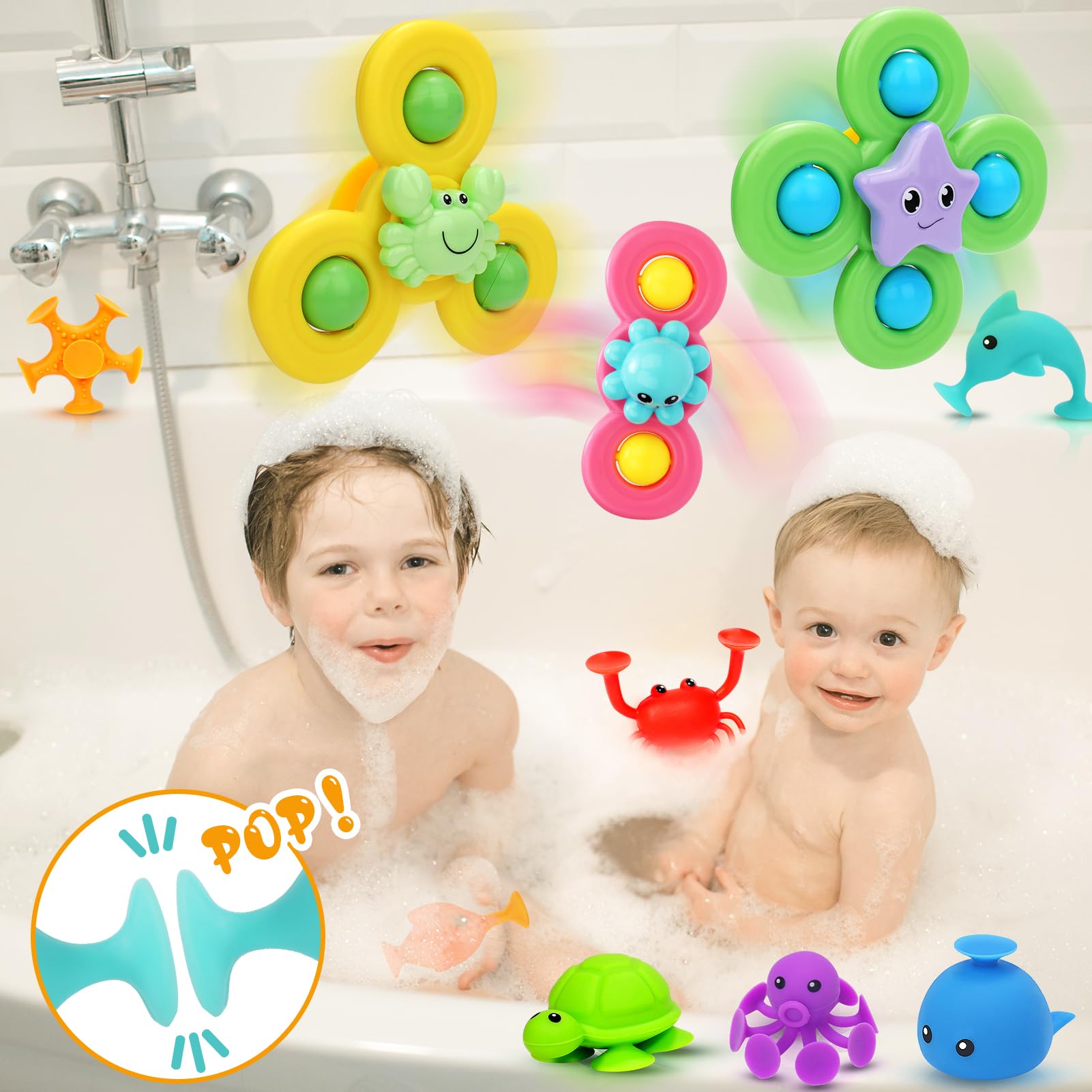 Bath Toys for Baby - 11 Pcs Window Toys for Toddlers, Airplane Car Travel