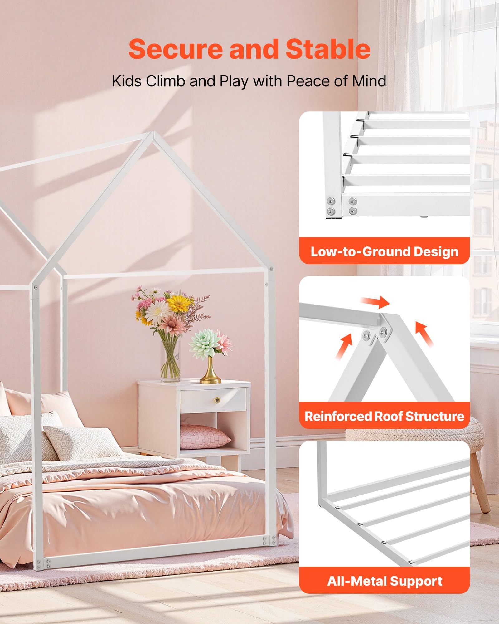 Metal House Bed Frame for Kids Twin Size