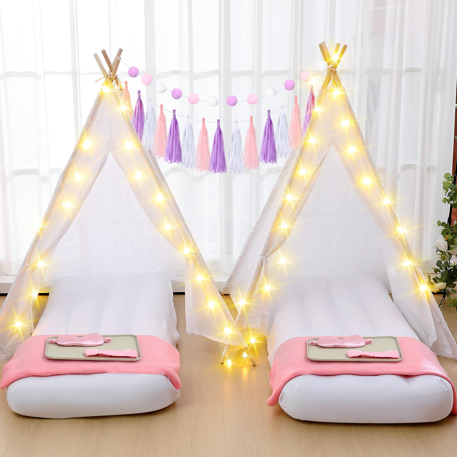 4 Pack White Kids Teepee Tent for Slumber Party, Sleepover Party