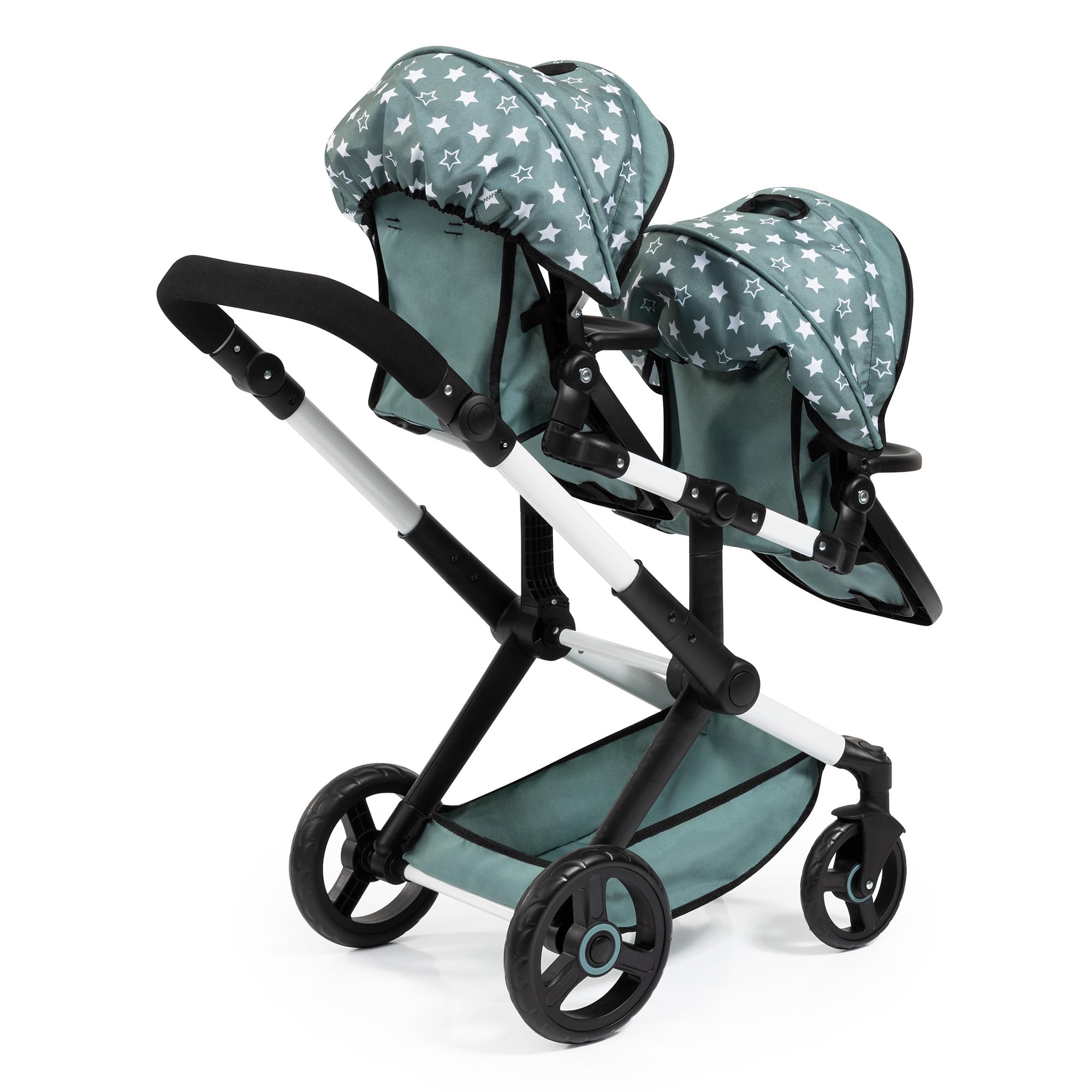Pram Xeo Twin - Green & White Stars - Seats 2 Dolls Up to 18", Shoulder Bag