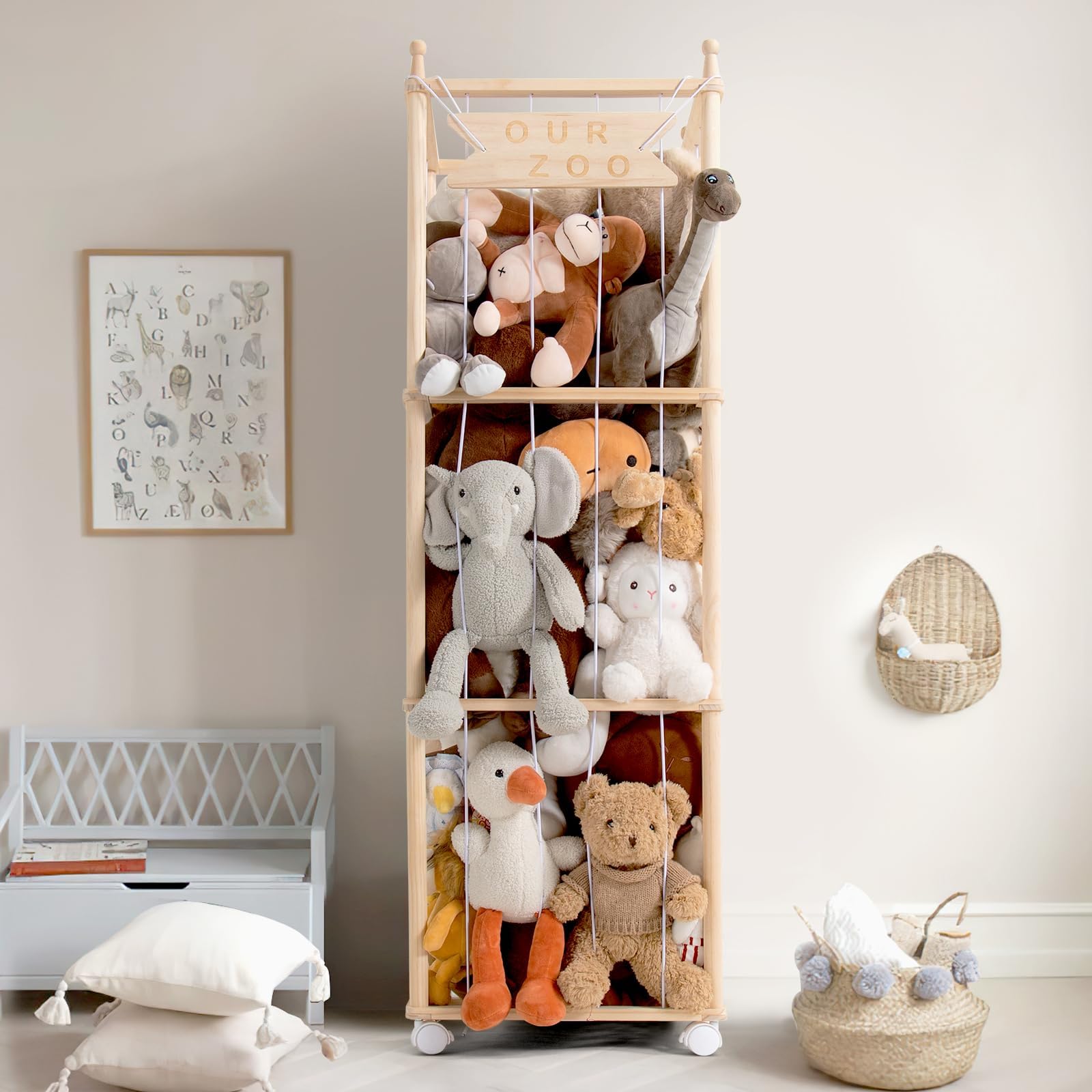 Wooden Stuffed Animal Storage Organizer 54 Inch