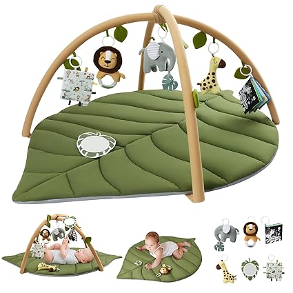 Shell Baby Play Gym Mat, Softer & Enlarged Tummy Time Mat w 6 Detachable