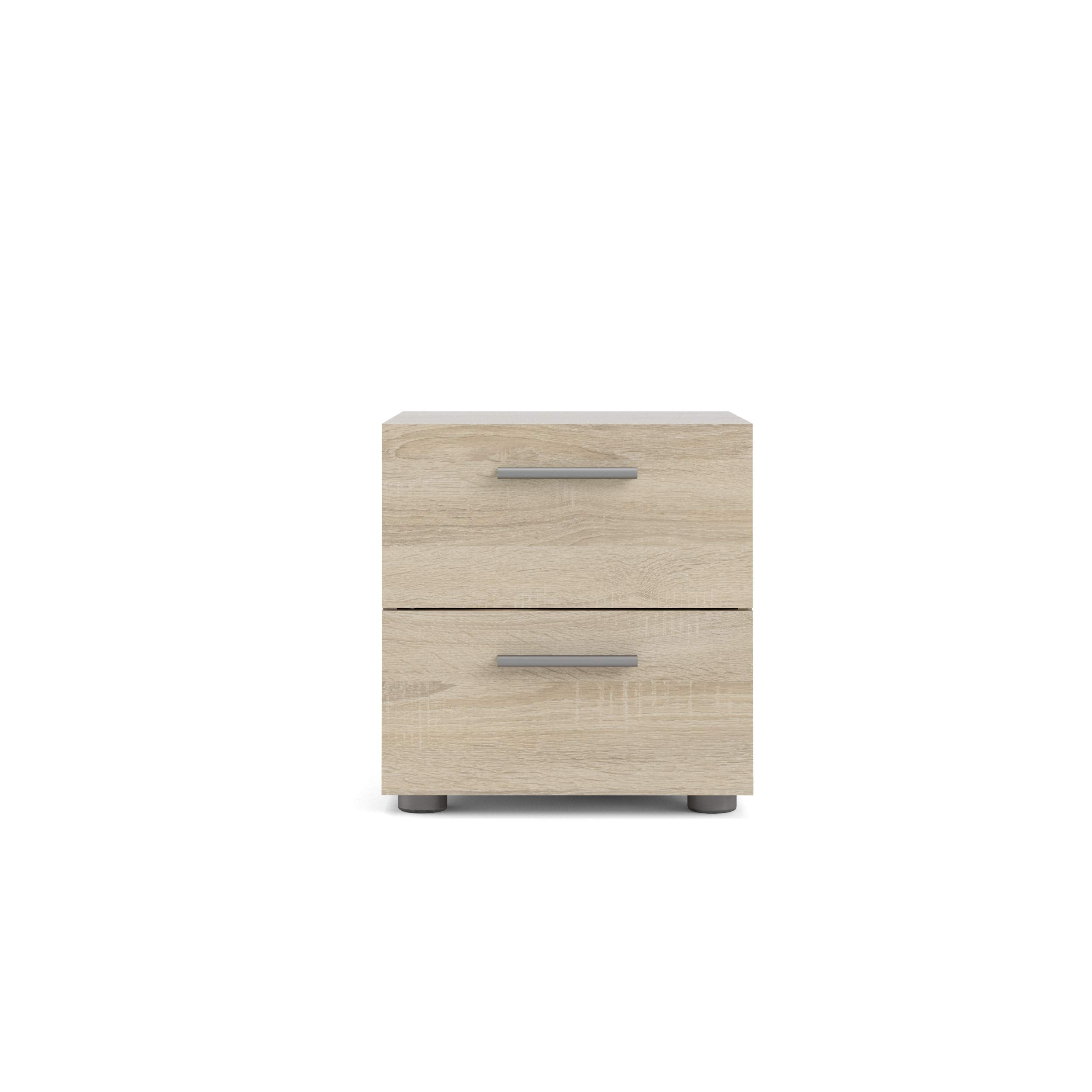 2 Drawer Nightstand for Bedroom, Modern Silver Drawer Handles