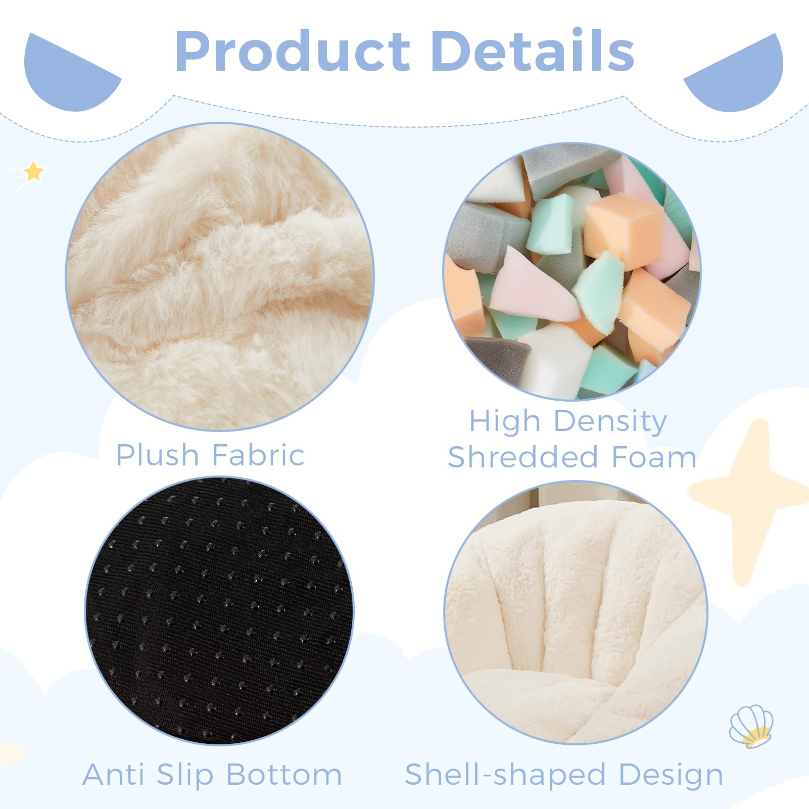 Shell Shaped Bean Bag Chair for Kids