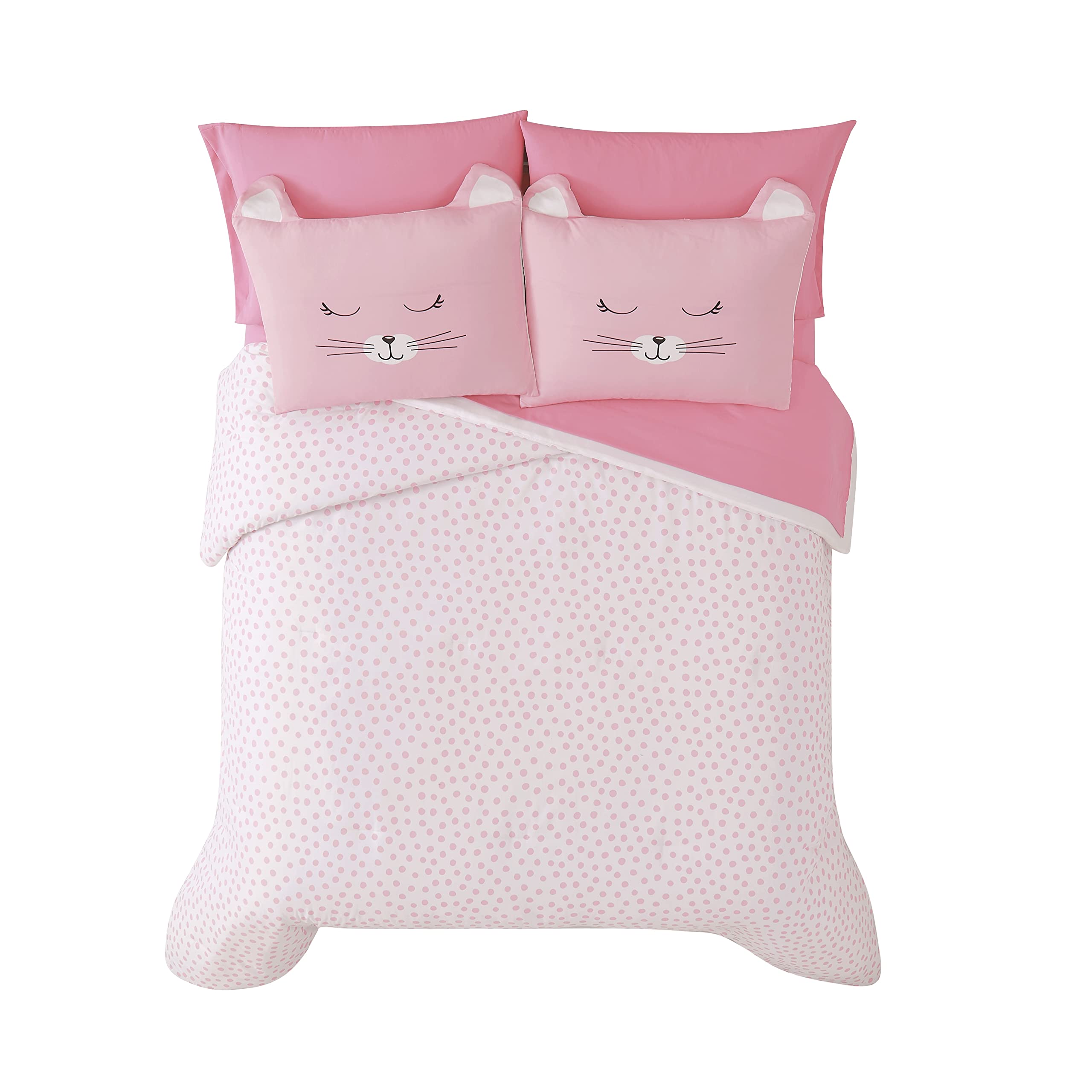 Cat Nap Pink and White Polyester 7-Piece Queen Bed in a Bag
