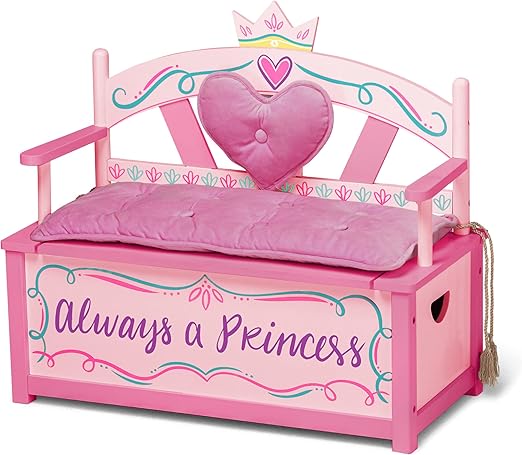 Princess Wooden Storage Bench – Toy Box Seat for Girls