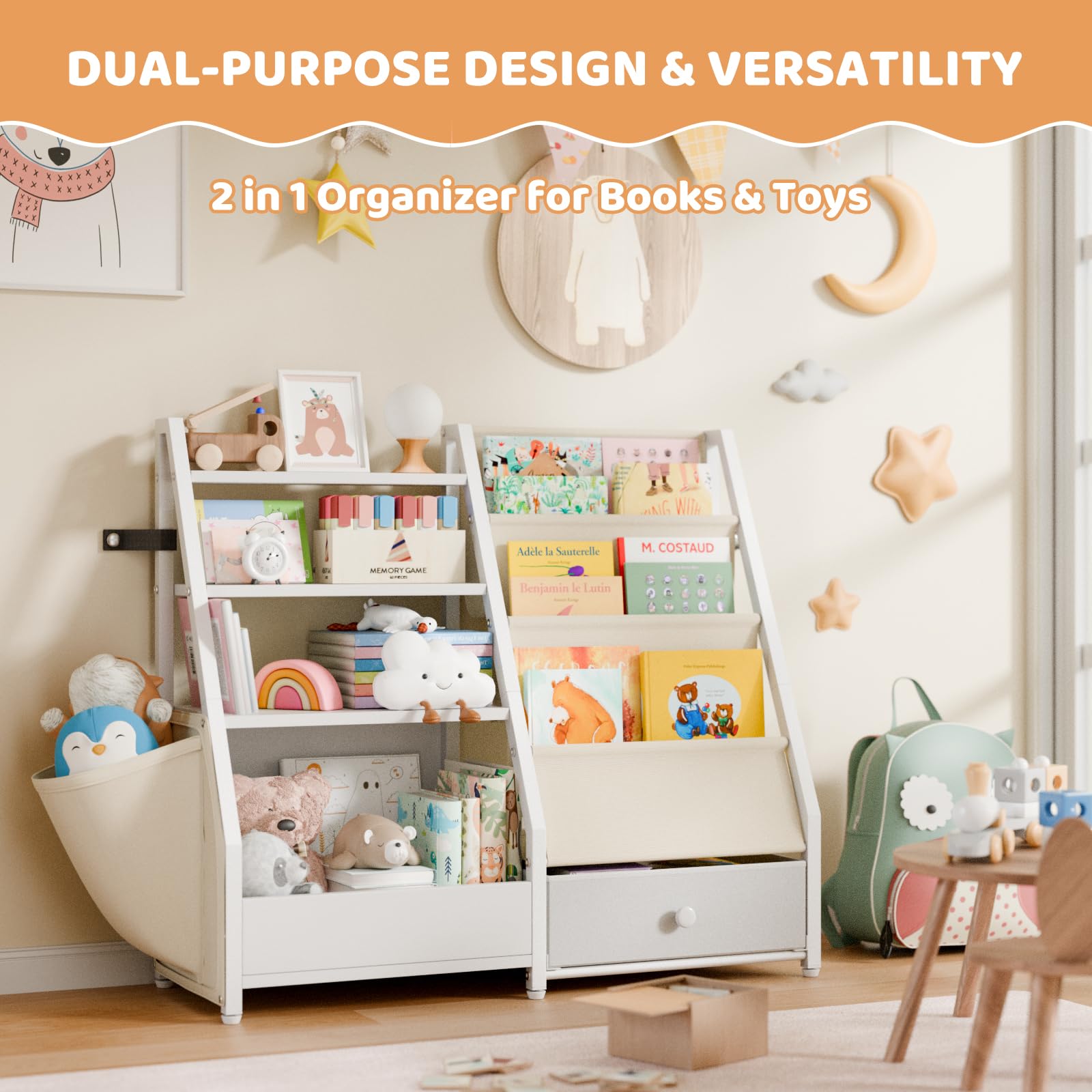 Kids Bookshelf and Toy Storage Organizer
