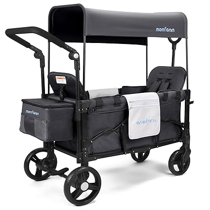 Stroller Wagon for Kids, Wagon Stroller Toddlers 2 Seaters, All-Terrain Baby Wagon Outdoor with Canopy, Parent Organizer, Adjustable Handle & Pull Bar for Infants and Toddlers, Gray