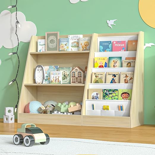 Toy Storage, 3 Tier Wooden Kids Bookcase with Storage