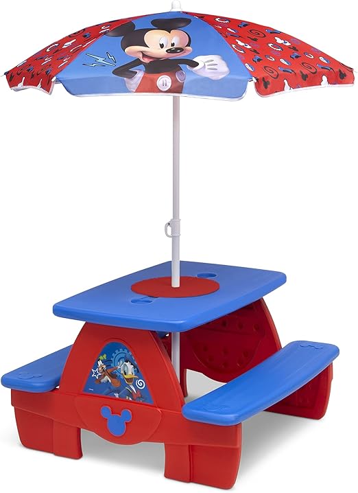 Mouse 4 Seat Activity Picnic Table with Umbrella and Lego Compatible