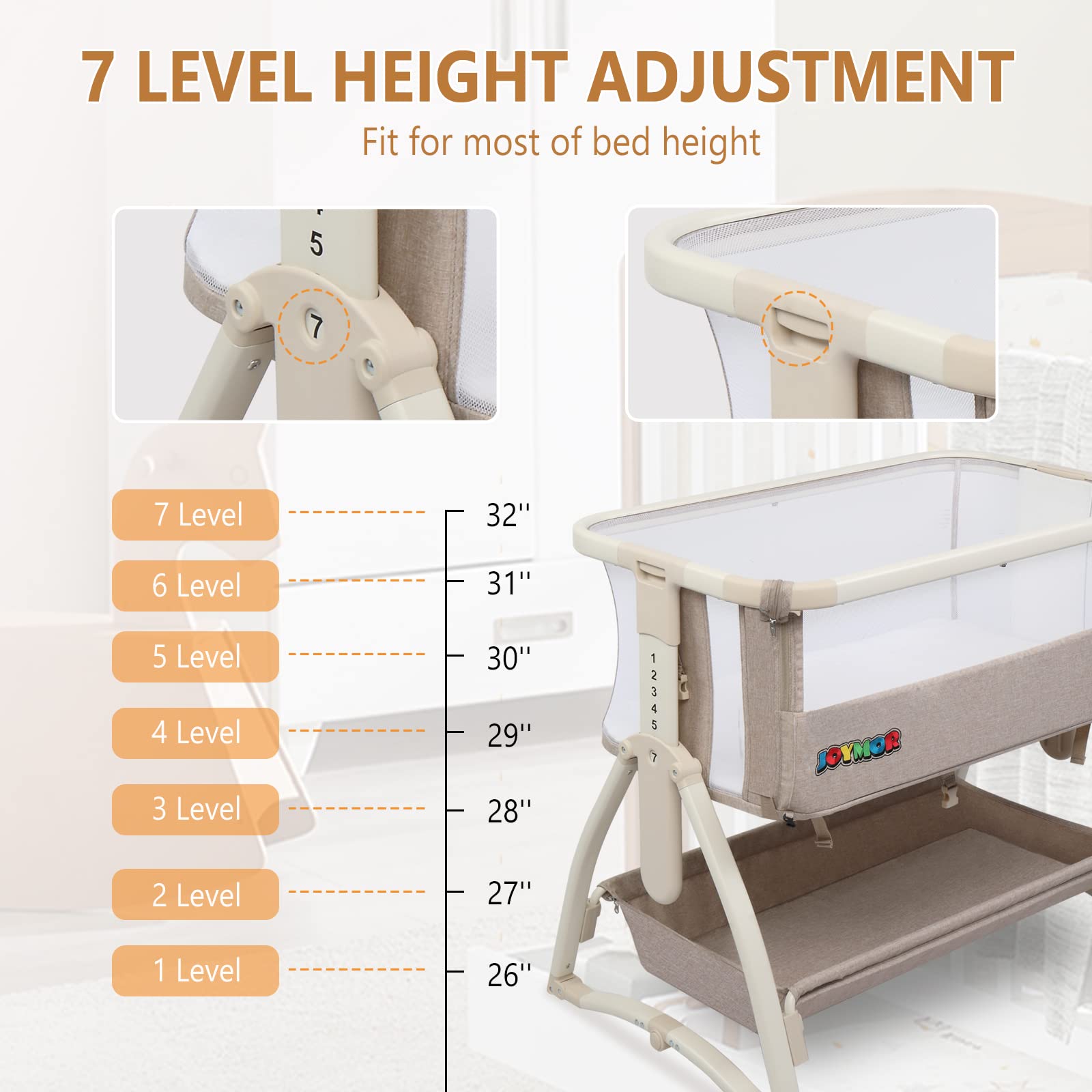 Bedside Baby Bassinet with Wheels