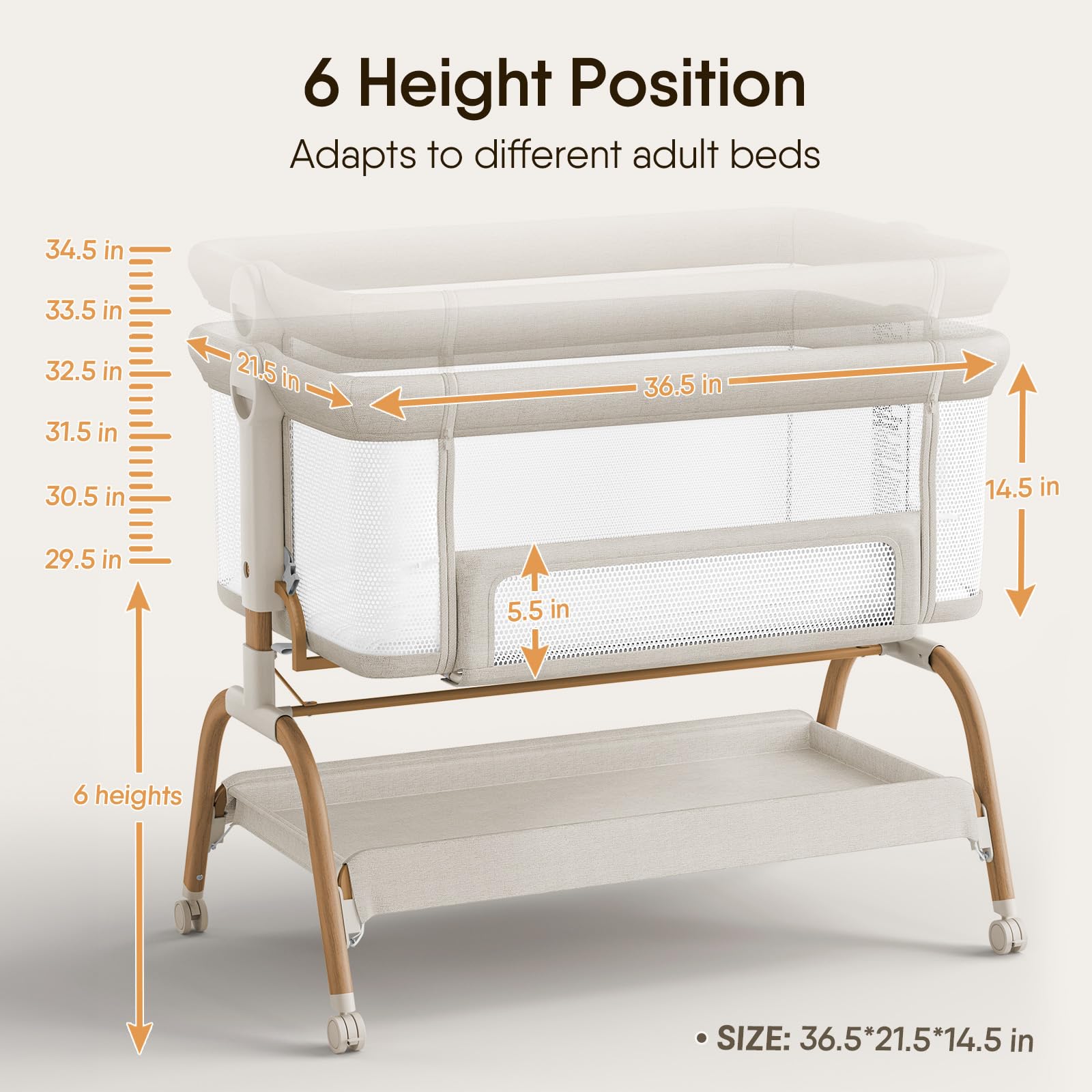 3-in-1 Bedside Bassinet with Adjustable Height