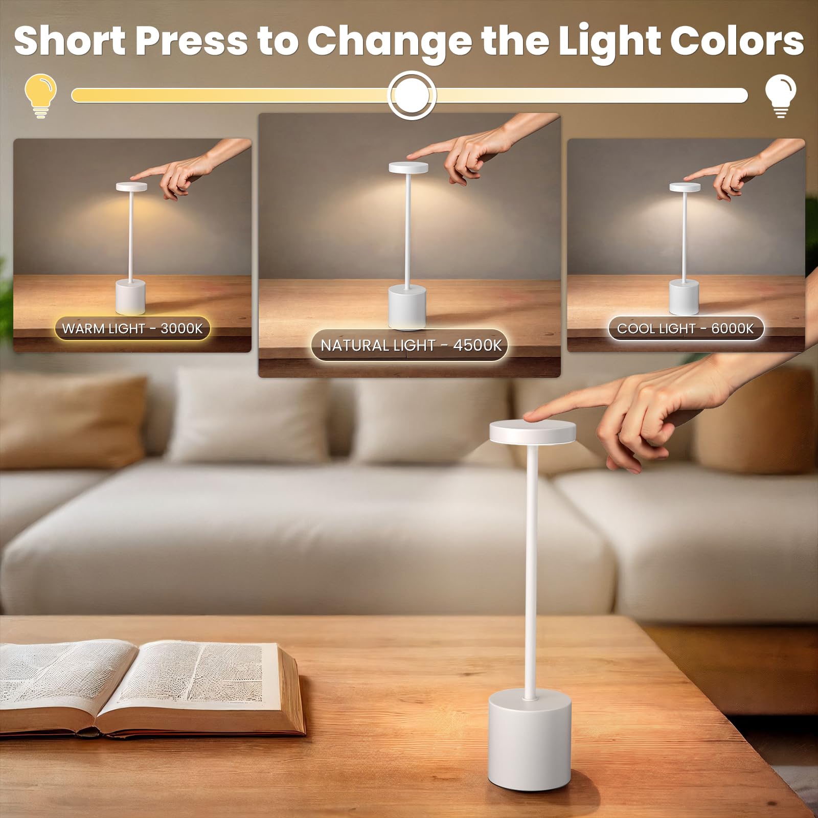 Rechargeable LED Cordless Table Lamp Set of 2