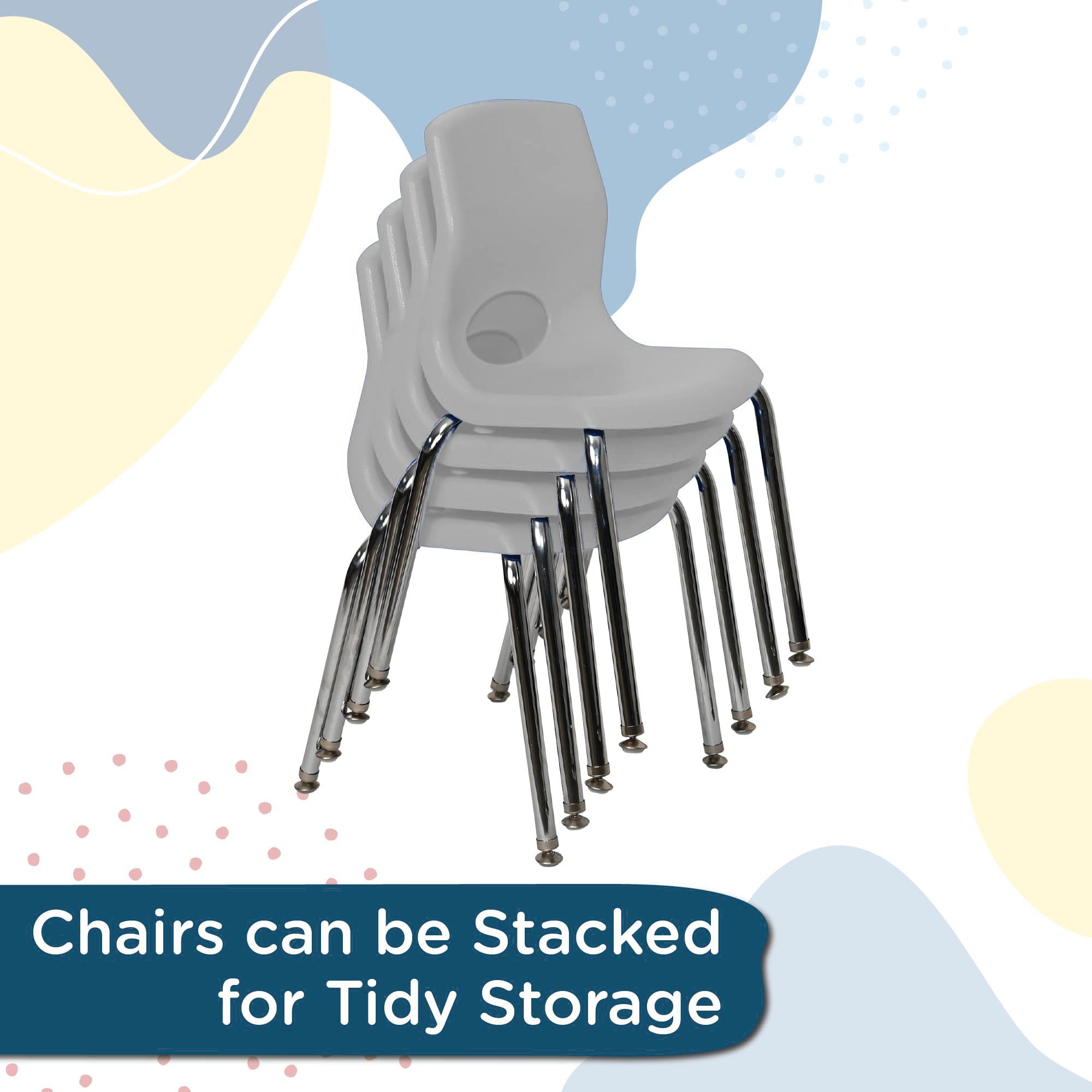 Ergonomic Kids Classroom Chair 10" Height Gray Chrome Legs 4-Pack