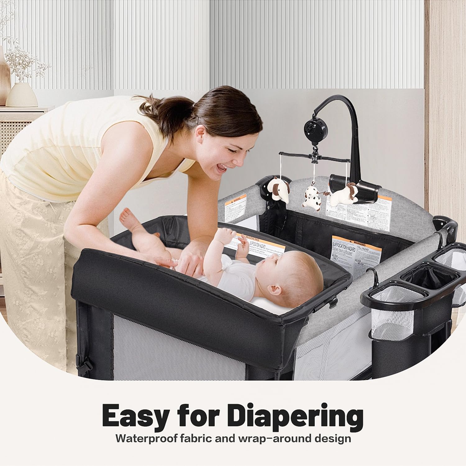 4-in-1 Height Adjustable Baby Playard with Changing Table
