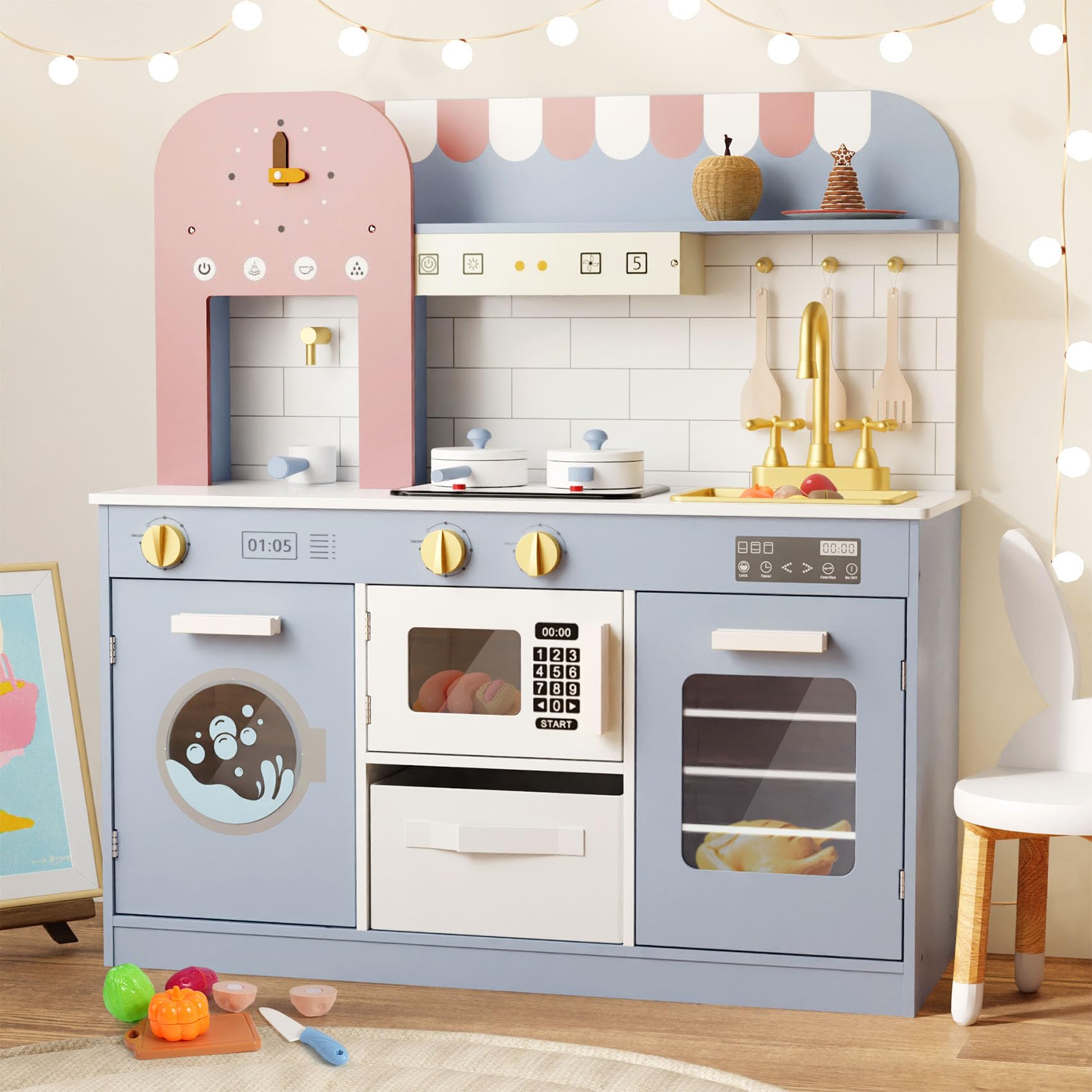 Wooden Kitchen Playset with Lights and Sounds