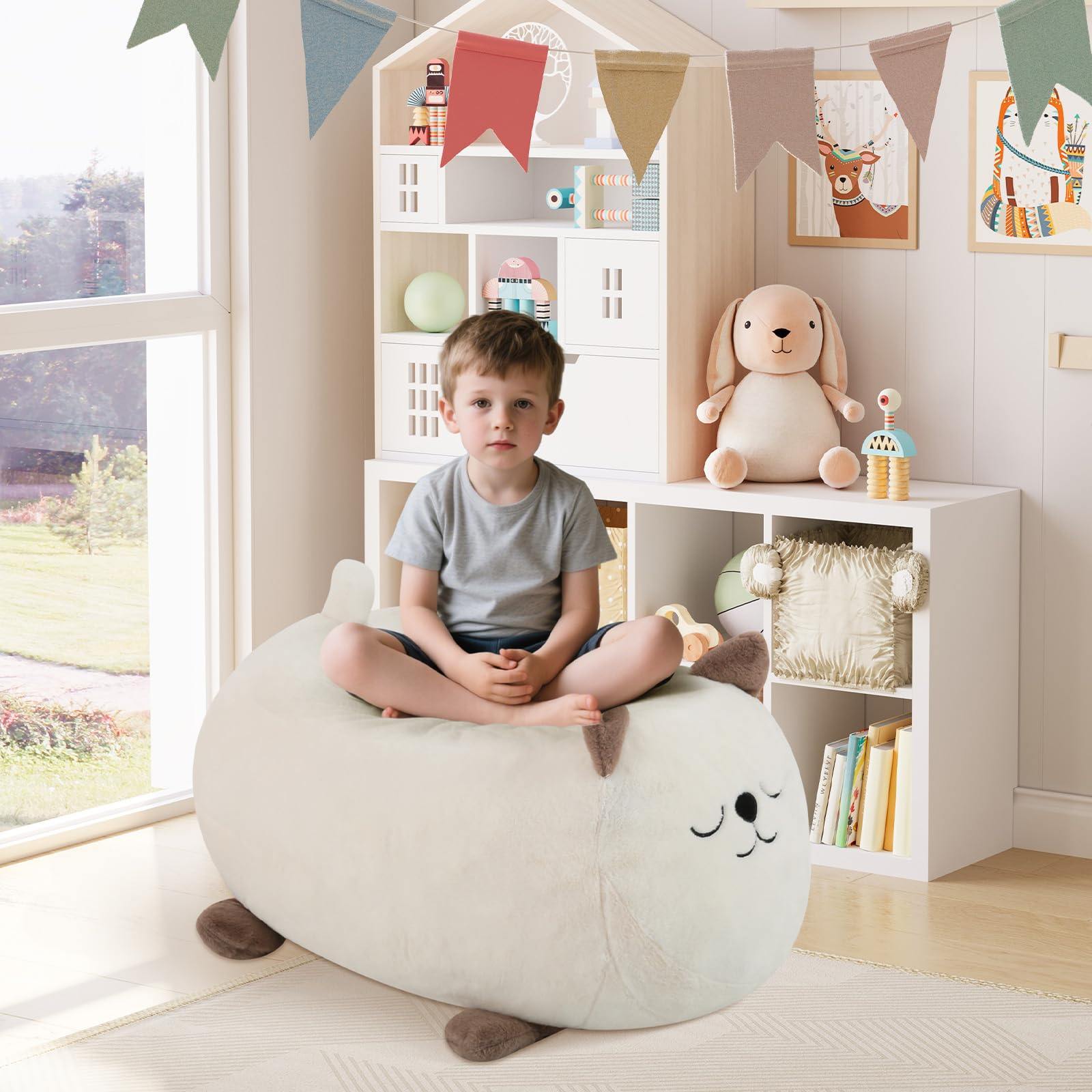 Kids Bean Bag Chair Cat Design with Shredded Foam Filling