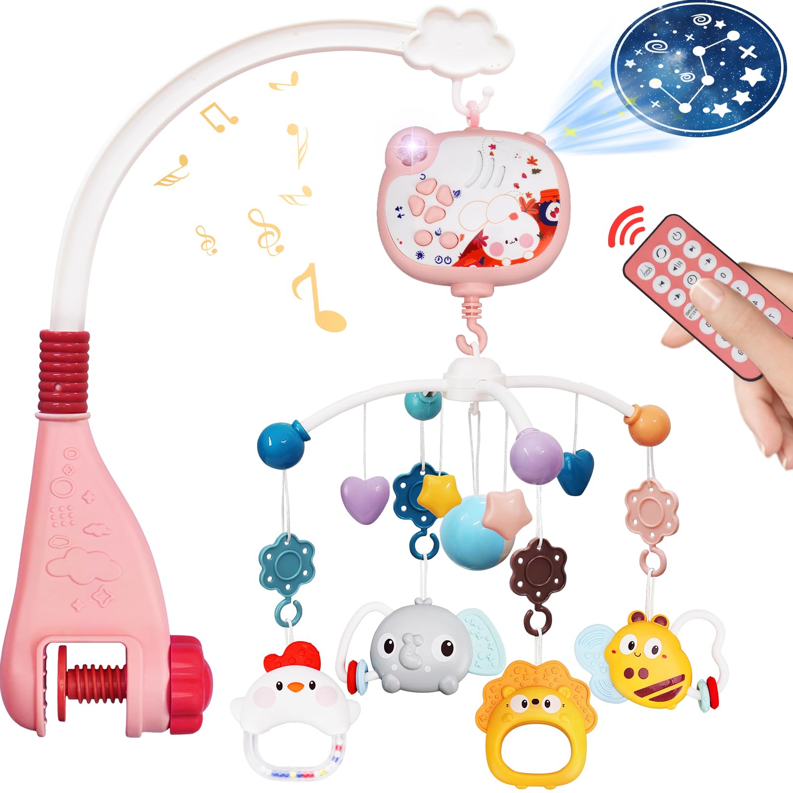 Crib Mobile with Music and Lights, Baby Mobile for Crib Toys with Rotation