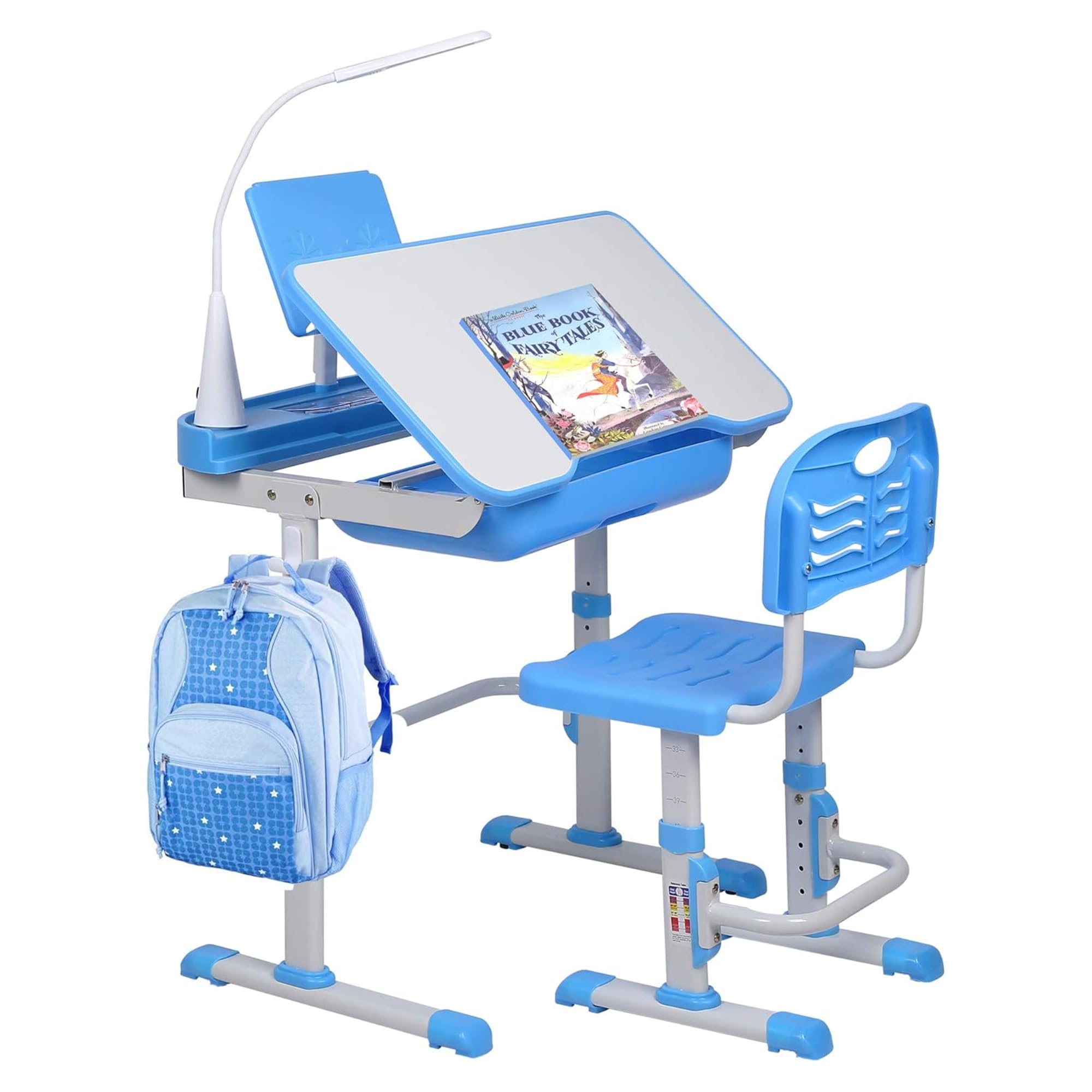 Kids Desk and Chair Set with Adjustable Height and Tilting Desktop