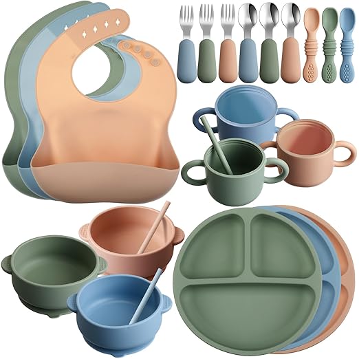 24 Pack Silicone Baby Feeding Set Baby Led Weaning Supplies Includes