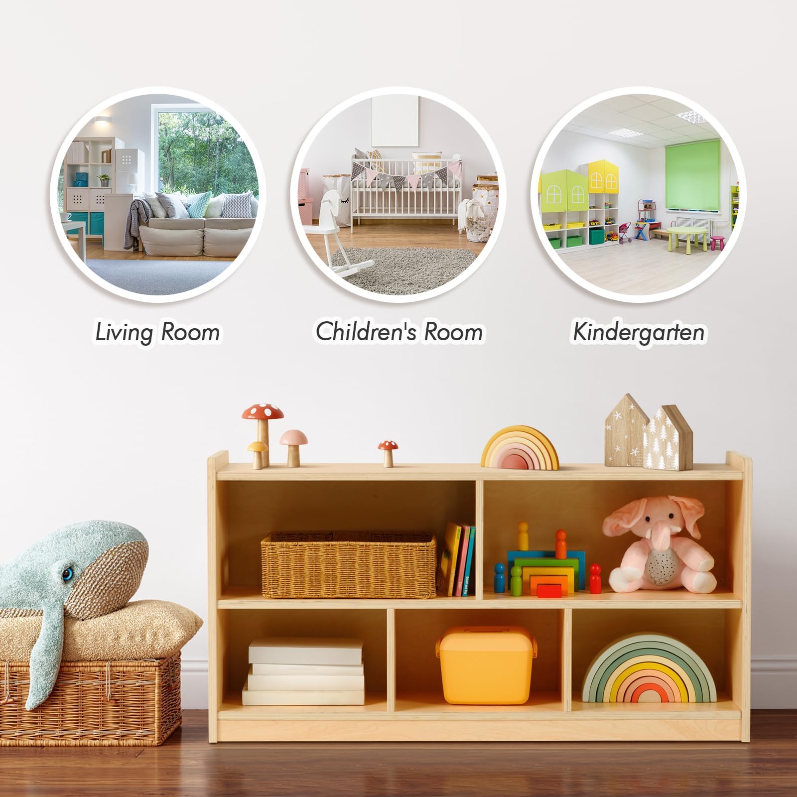 5-Section Wooden Storage Cabinet for Kids