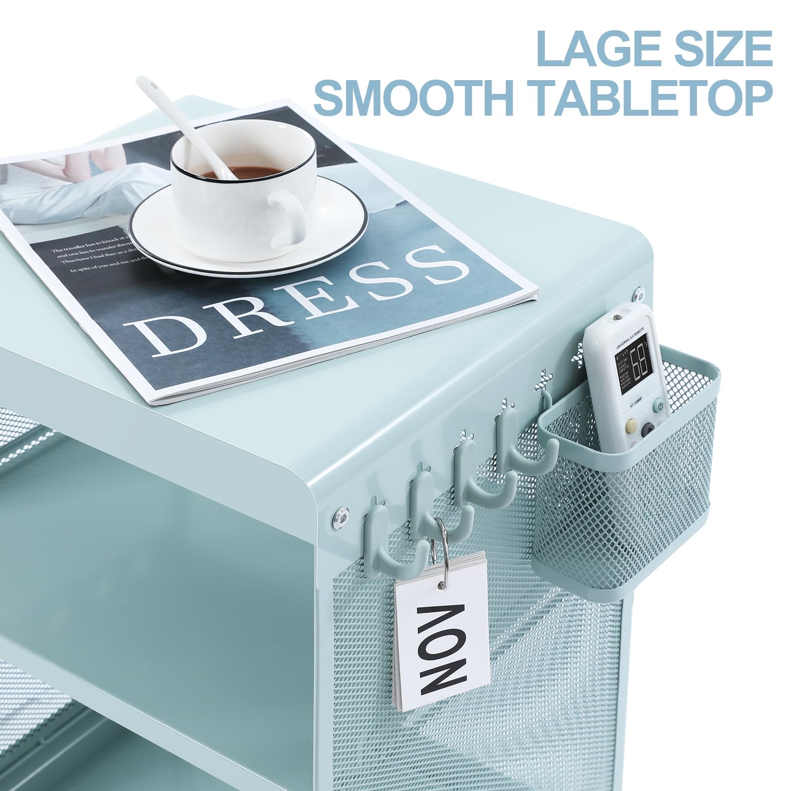 Kids Mint Green Nightstand with Storage Shelves