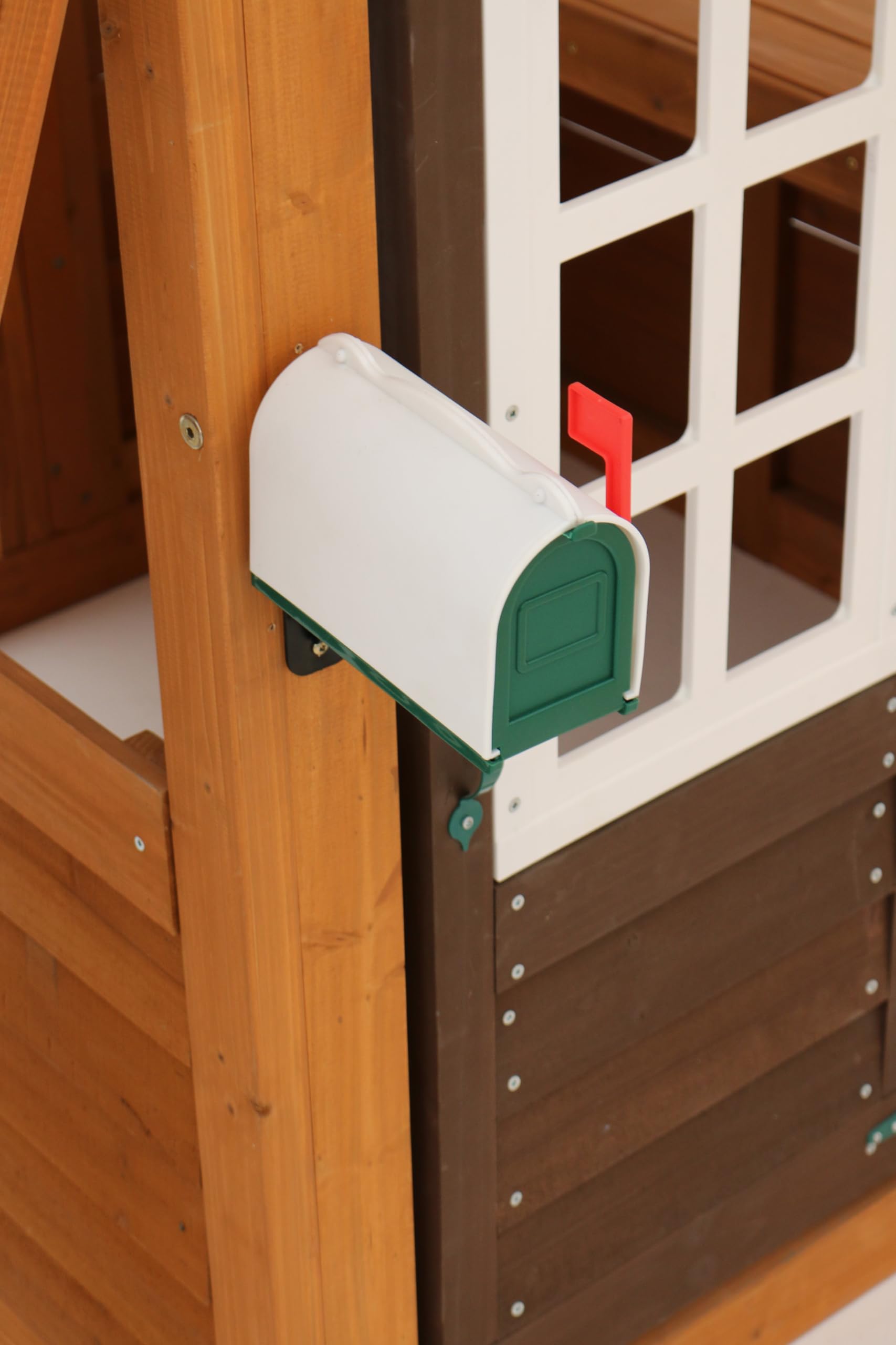 Wooden Outdoor Swing Set with Slide Rock Wall Clubhouse