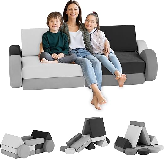 12PCS Modular Kids Play Couch, Velvet Convertible Toddler Sofa