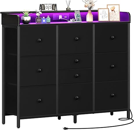 Dresser for Bedroom with Charging Station and LED Lights