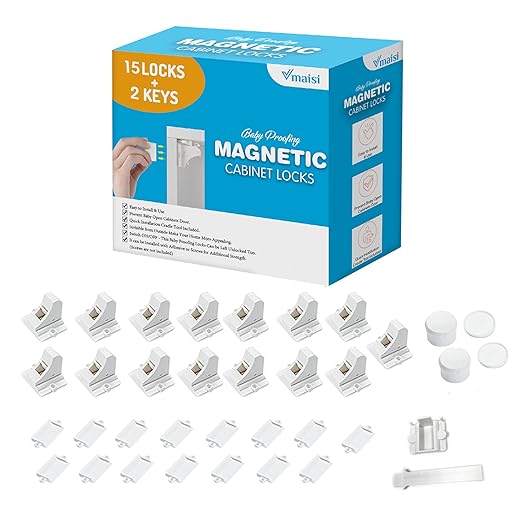Adhesive Magnetic Cabinet Locks (12 Locks and 2 Keys)