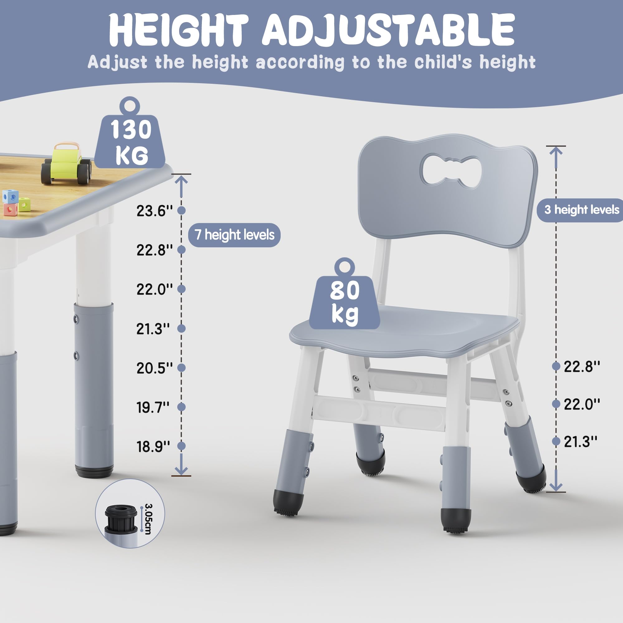 Height Adjustable Kids Table and 2 Chairs Set