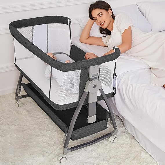 Bedside Bassinet for Baby, Adjustable Newborn Bassinet with Wheels