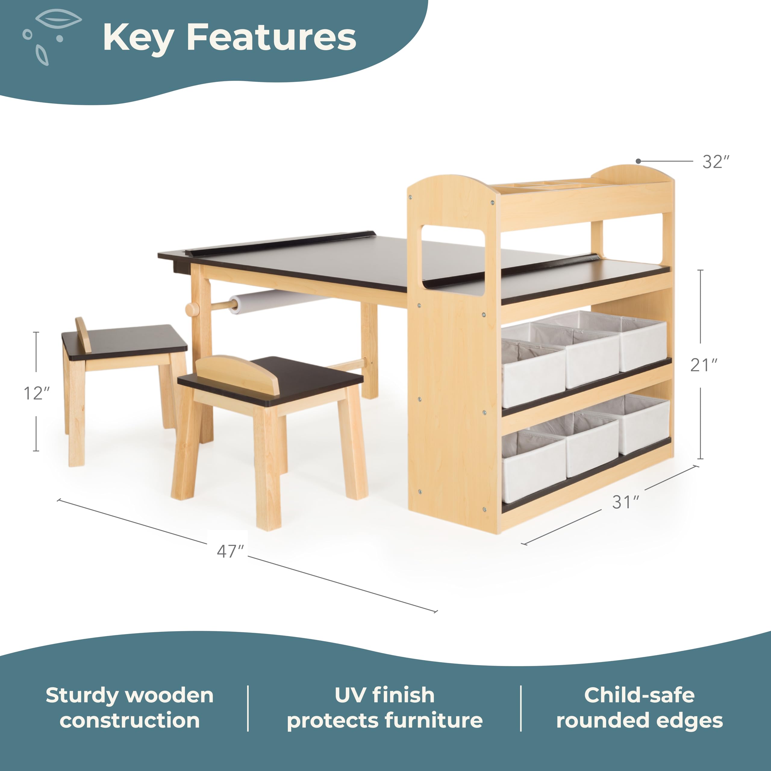 Kids Art Table and Chairs Set with Storage