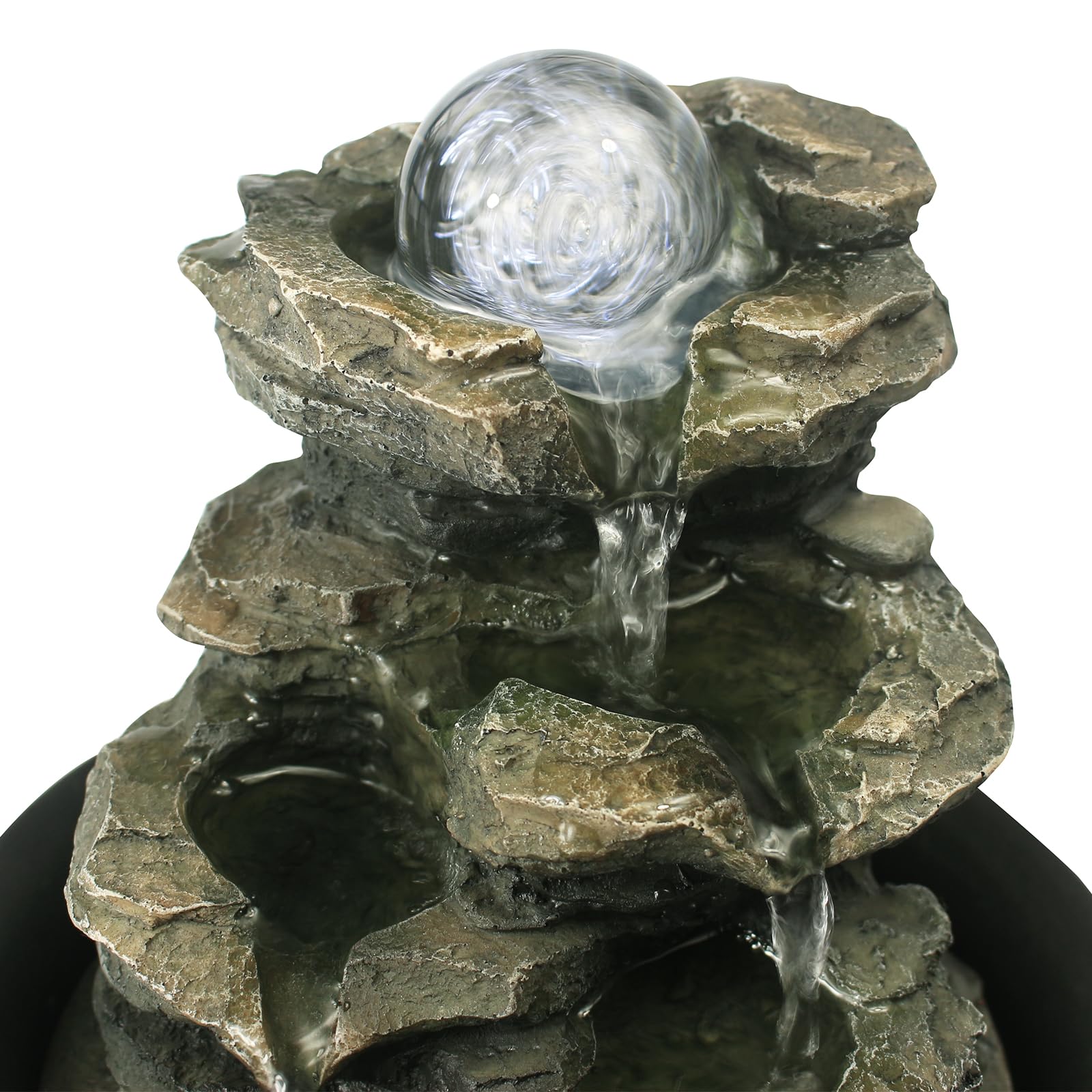 Spinning Orb Rock Cascading Tabletop Fountain with LED Light