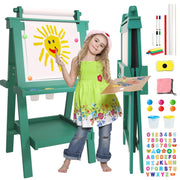 Kids Art Easel Foldable All-in-1 Magnetic Chalkboard Whiteboard with Paper Roll
