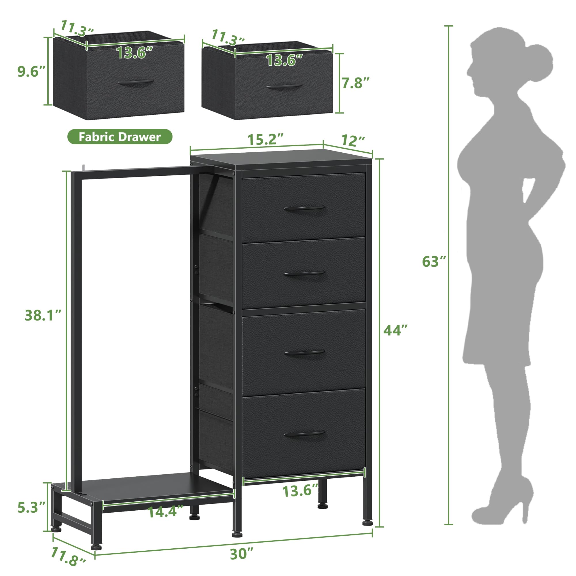 4-Drawer Dresser with Hanging Rack