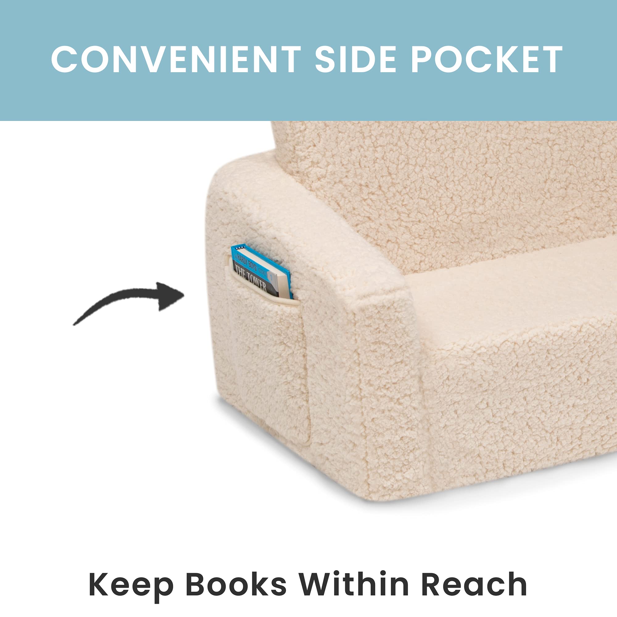 Kids Convertible Sofa to Lounger with Sherpa Slipcover