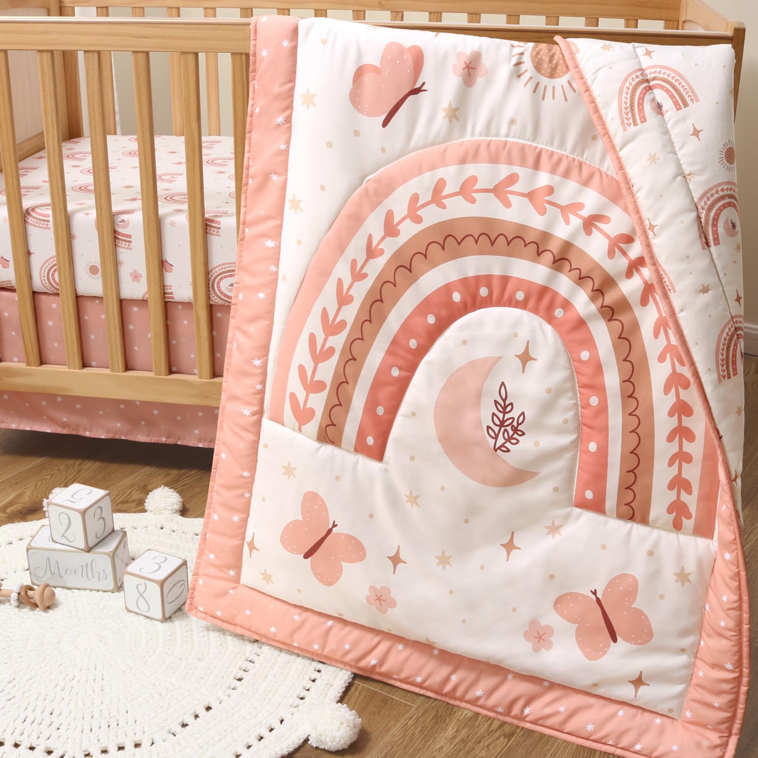 3-Piece Crib Bedding Set - Boho Rainbow Butterfly