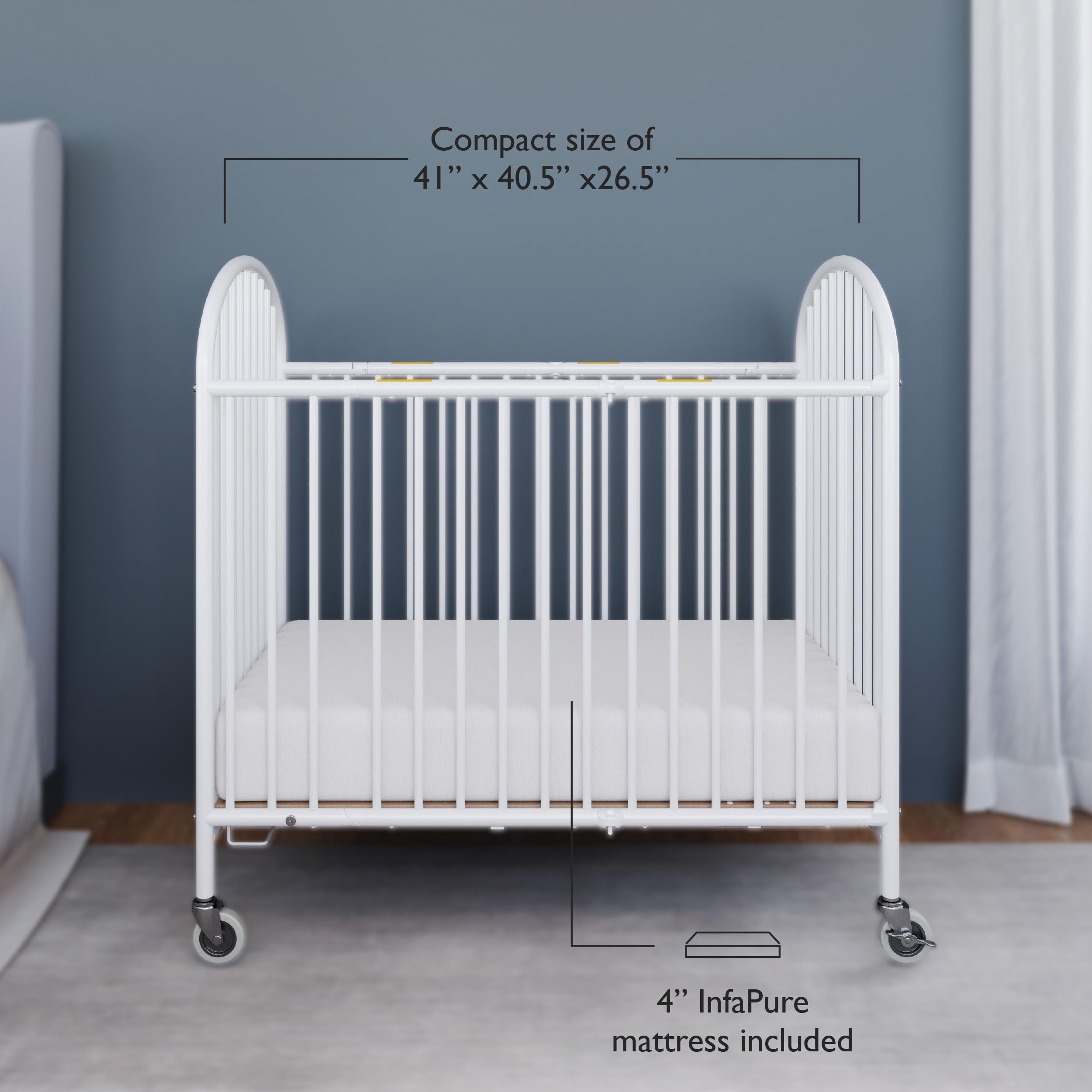 Folding Metal Baby Crib with Mattress