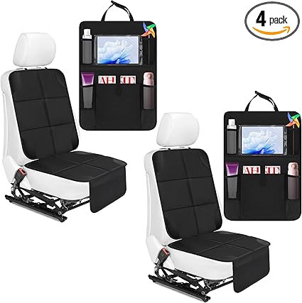 4 Pack Non-Slip Car Seat Protector and Backseat Organizer Kick Mat