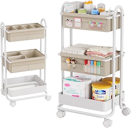 Baby Diaper Caddy Organizer Cart - 3 Tier Rolling Storage